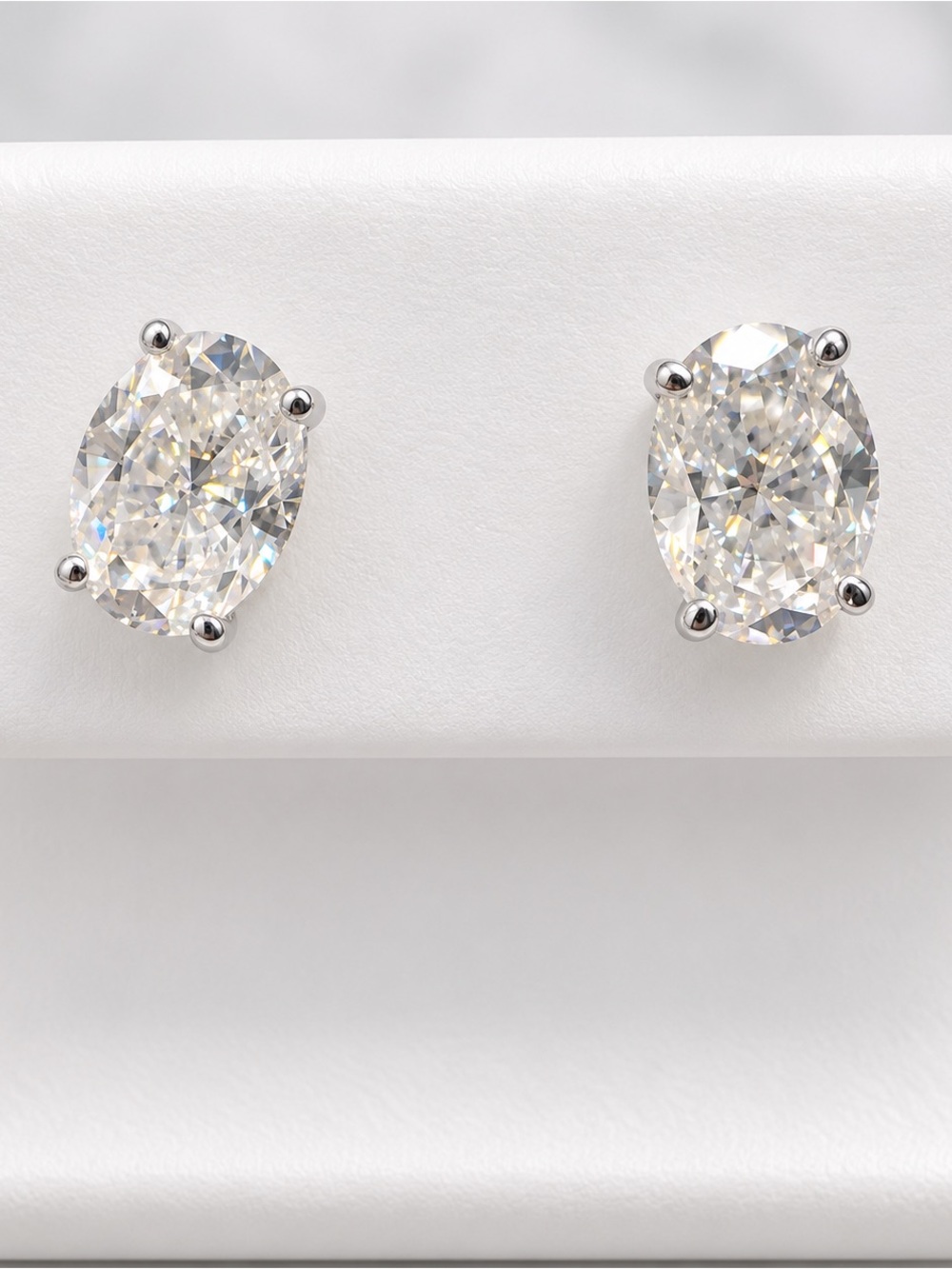 2 CTW Oval Moissanite Stud Earrings, Sterling Silver, D Color VVS